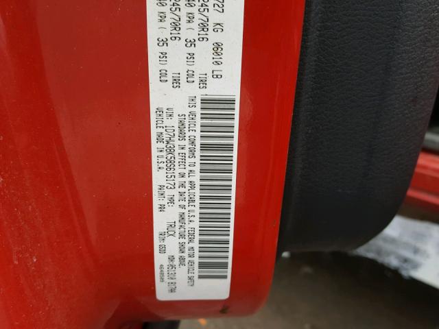 1D7HW38K58S615173 - 2008 DODGE DAKOTA SXT RED photo 10