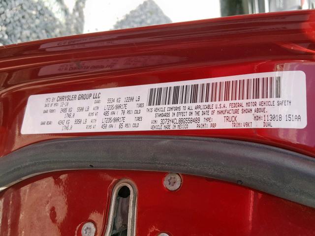 3D73Y4CL8BG558489 - 2011 DODGE RAM 3500 RED photo 10