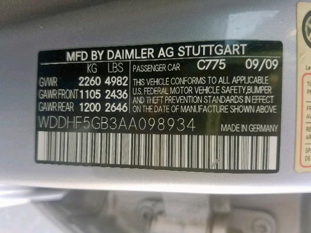 WDDHF5GB3AA098934 - 2010 MERCEDES-BENZ E 350 SILVER photo 10