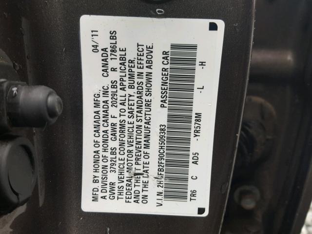 2HGFB2F90CH509383 - 2012 HONDA CIVIC EXL BROWN photo 10