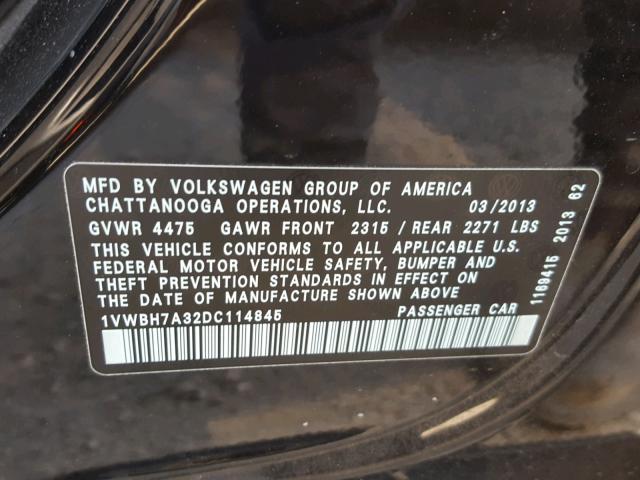 1VWBH7A32DC114845 - 2013 VOLKSWAGEN PASSAT SE BLACK photo 10