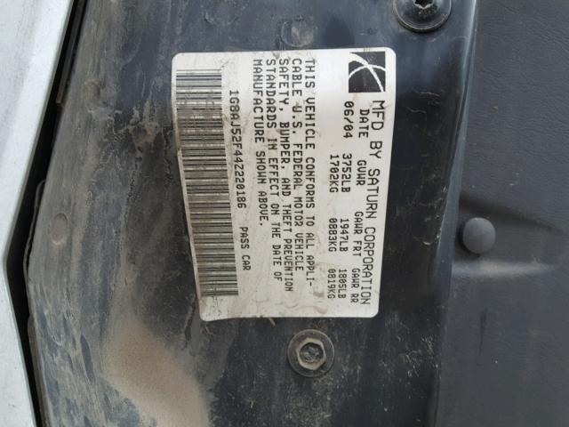 1G8AJ52F44Z220186 - 2004 SATURN ION LEVEL SILVER photo 10