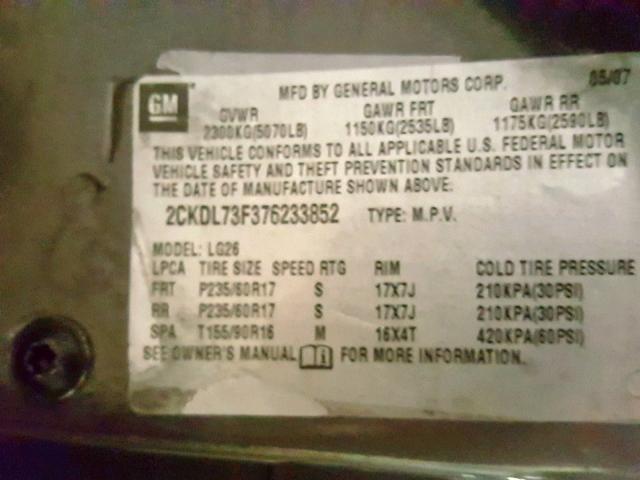 2CKDL73F376233852 - 2007 PONTIAC TORRENT GRAY photo 10