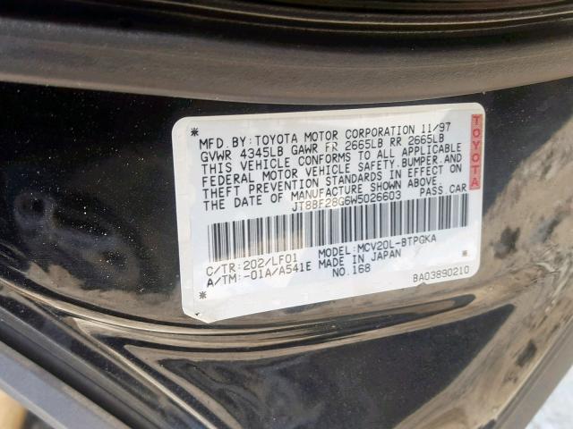 JT8BF28G6W5026603 - 1998 LEXUS ES 300 BLACK photo 10