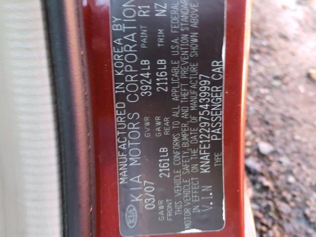 KNAFE122975439997 - 2007 KIA SPECTRA EX RED photo 10