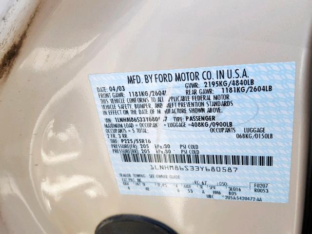 1LNHM86S33Y680587 - 2003 LINCOLN LS 白色 照片 10