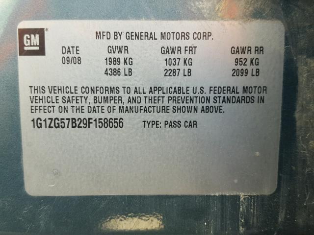 1G1ZG57B29F158656 - 2009 CHEVROLET MALIBU LS BLUE photo 10