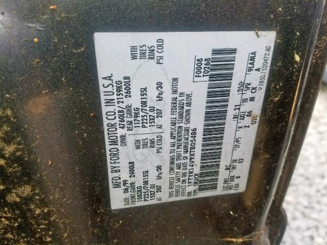 1FTYR14V9XTB05486 - 1999 FORD RANGER SUP GRAY photo 10