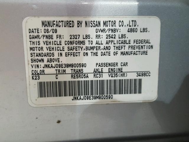 JNKAJ09E39M900590 - 2009 INFINITI EX35 BASE SILVER photo 10