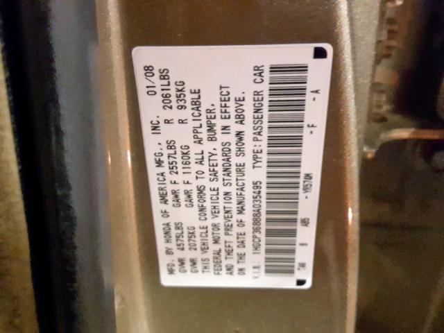 1HGCP36888A035495 - 2008 HONDA ACCORD EXL GOLD photo 10