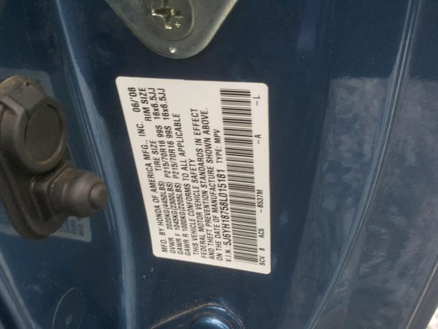 5J6YH18758L015181 - 2008 HONDA ELEMENT EX BLUE photo 10