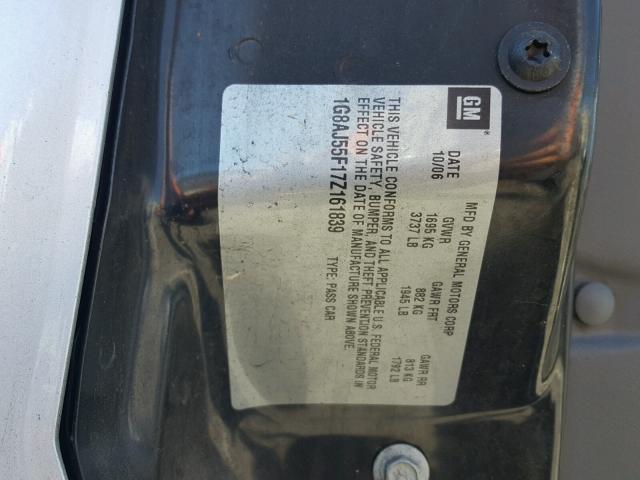 1G8AJ55F17Z161839 - 2007 SATURN ION LEVEL SILVER photo 10