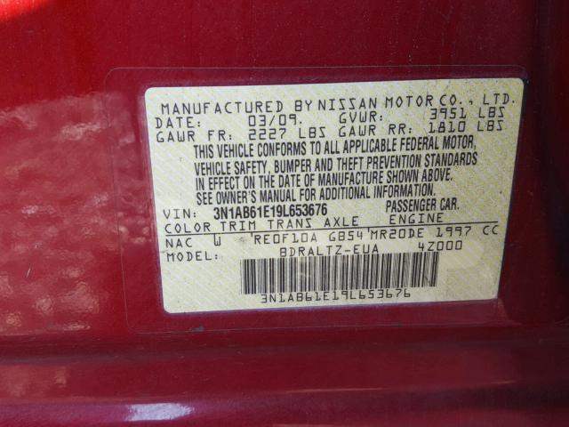 3N1AB61E19L653676 - 2009 NISSAN SENTRA 2.0 RED photo 10