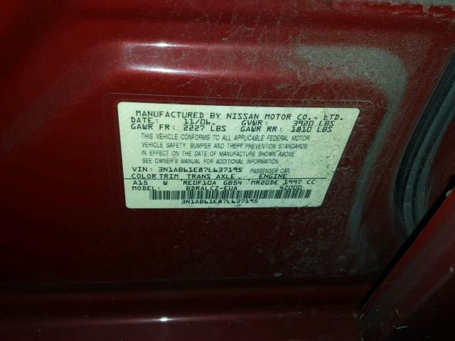 3N1AB61E87L637195 - 2007 NISSAN SENTRA 2.0 RED photo 10