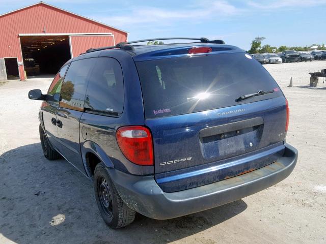 1B4GP25RX2B558245 - 2002 DODGE CARAVAN SE BLUE photo 3