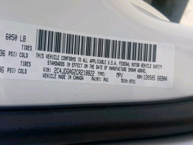 2C4JDGAG2CR218822 - 2012 DODGE RAM VAN WHITE photo 10