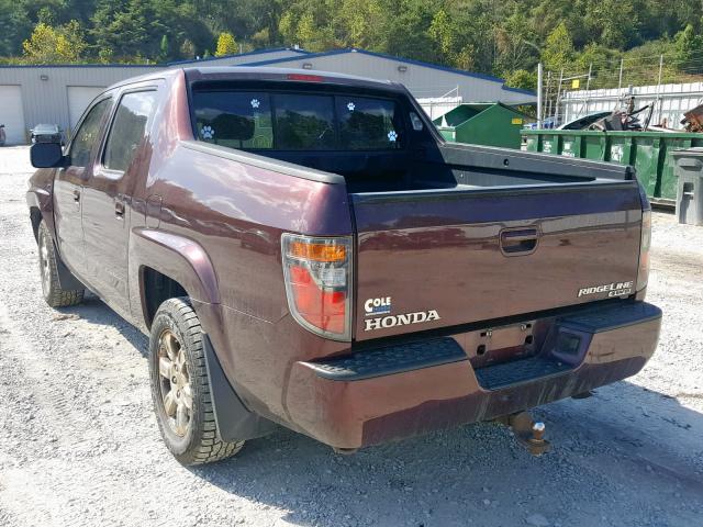 2HJYK16427H515144 - 2007 HONDA RIDGELINE MAROON photo 3