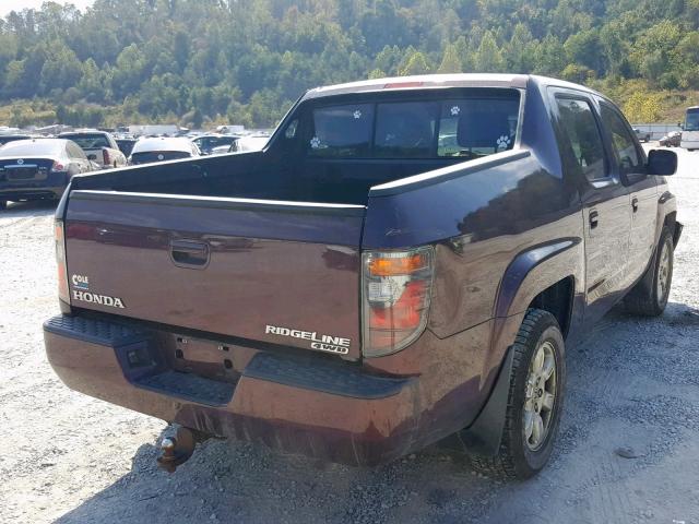 2HJYK16427H515144 - 2007 HONDA RIDGELINE MAROON photo 4