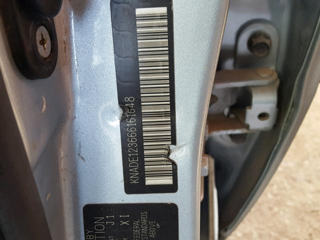 KNADE123666161648 - 2006 KIA RIO BLUE photo 10