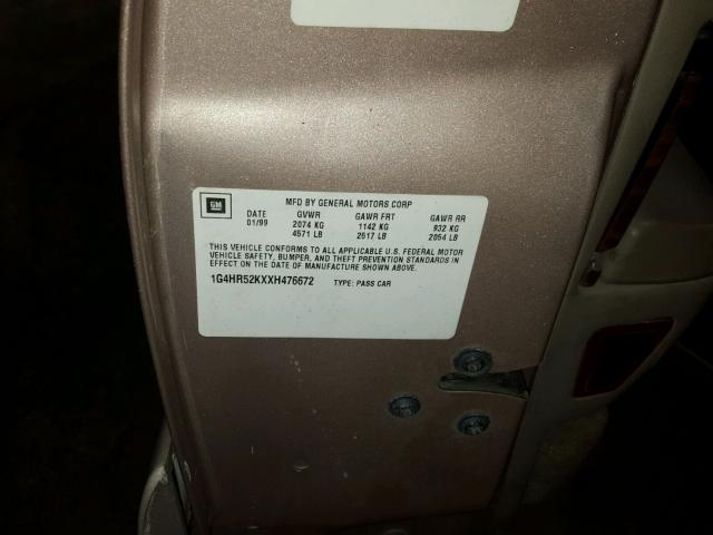 1G4HR52KXXH476672 - 1999 BUICK LESABRE LI GOLD photo 10