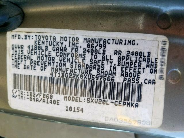 4T1BG22K0XU597566 - 1999 TOYOTA CAMRY CE TAN photo 10