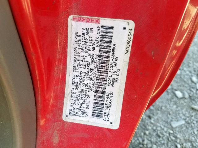 JT2AC52LXV0215188 - 1997 TOYOTA TERCEL CE RED photo 10