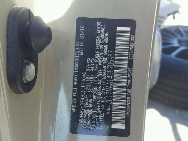 JF1ZNAA14G8705987 - 2016 TOYOTA SCION FR-S CREAM photo 10