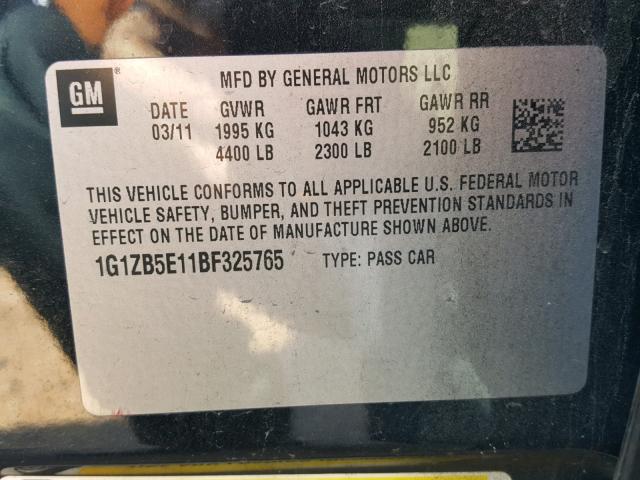 1G1ZB5E11BF325765 - 2011 CHEVROLET MALIBU LS 蓝色 照片 10