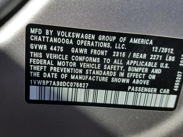 1VWBP7A30DC075627 - 2013 VOLKSWAGEN PASSAT SE SILVER photo 10