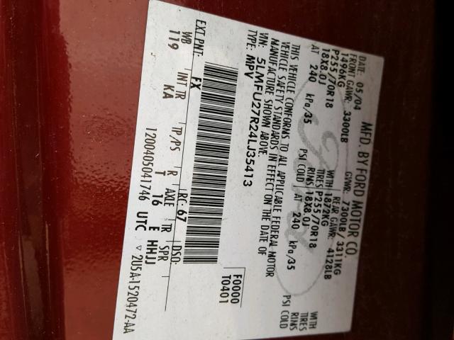 5LMFU27R24LJ35413 - 2004 LINCOLN NAVIGATOR Бордовый фото 10