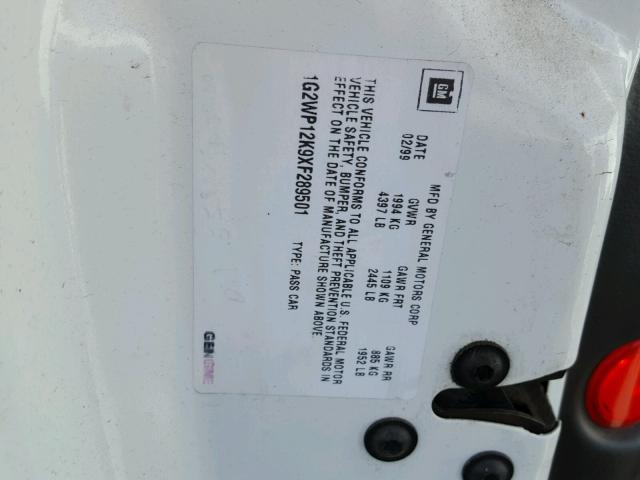 1G2WP12K9XF289501 - 1999 PONTIAC GRAND PRIX 白色 照片 10