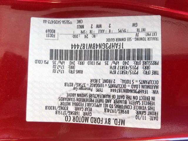 1FAHP3GN4BW187444 - 2011 FORD FOCUS SES RED photo 10