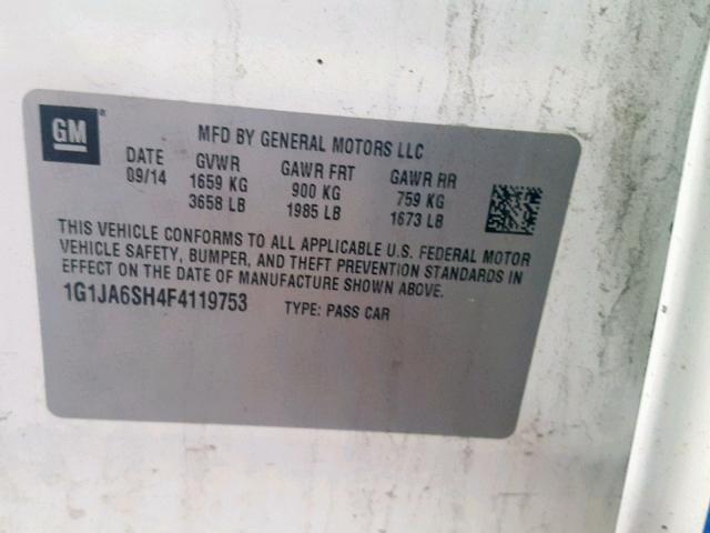 1G1JA6SH4F4119753 - 2015 CHEVROLET SONIC LS WHITE photo 10