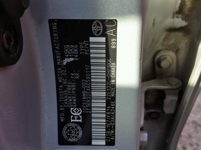 2T1KR32EX6C590117 - 2006 TOYOTA COROLLA MA SILVER photo 10