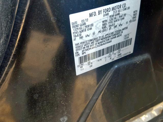 2FMDK4KCXDBA03949 - 2013 FORD EDGE LIMIT BLACK photo 10