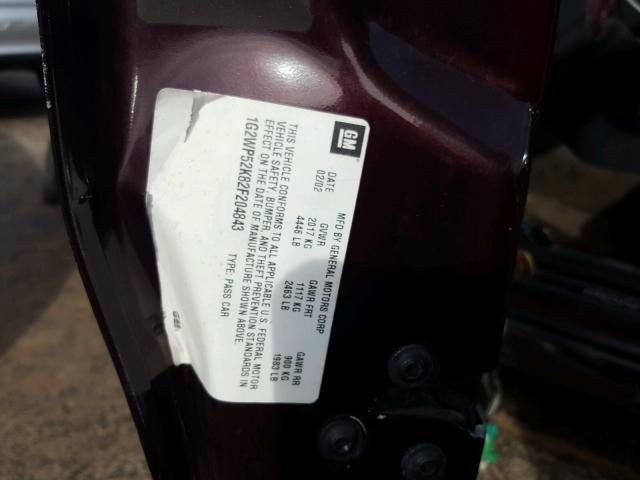 1G2WP52K82F204843 - 2002 PONTIAC GRAND PRIX BURGUNDY photo 10