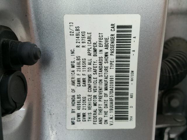 19UUA8F57DA009991 - 2013 ACURA TL TECH SILVER photo 10