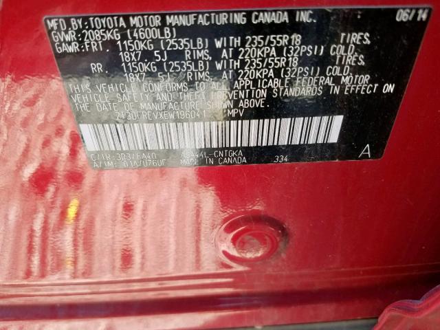 2T3DFREVXEW196041 - 2014 TOYOTA RAV4 LIMIT RED photo 10