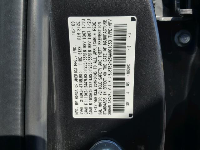 5J8TB2H25AA001053 - 2010 ACURA RDX CHARCOAL photo 10