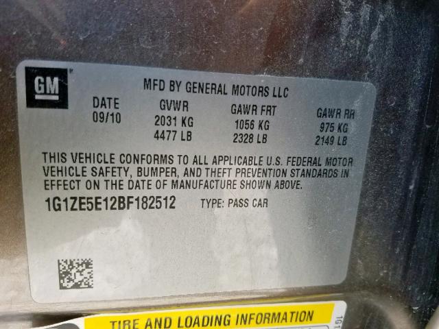 1G1ZE5E12BF182512 - 2011 CHEVROLET MALIBU LTZ ყავისფერი ფოტო 10