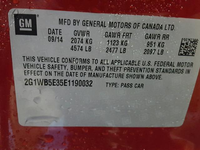 2G1WB5E35E1190032 - 2014 CHEVROLET IMPALA LIM RED photo 10