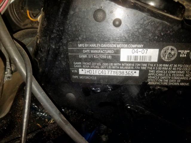 1HD1FC4177Y698365 - 2007 HARLEY-DAVIDSON FLHTCUI BLUE photo 10