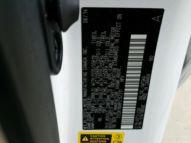 2T2ZK1BA8FC157217 - 2015 LEXUS RX 350 Wit foto 10