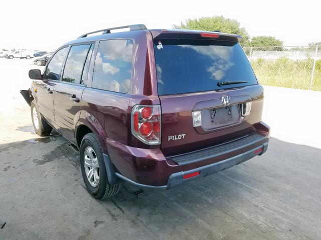 5FNYF28208B021740 - 2008 HONDA PILOT VP BURGUNDY photo 3