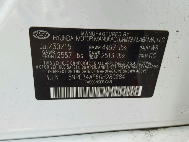 5NPE34AF6GH280284 - 2016 HYUNDAI SONATA SPO WHITE photo 10