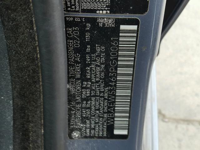 WBAEW53463PG10061 - 2003 BMW 330 XI GRAY photo 10