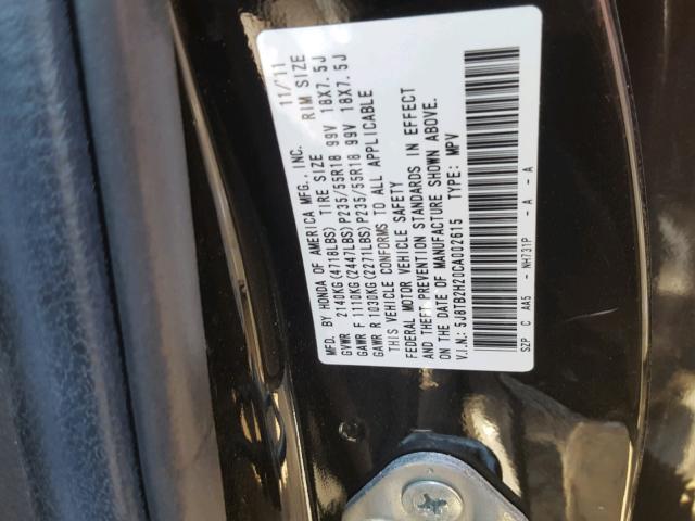 5J8TB2H20CA002615 - 2012 ACURA RDX BLACK photo 10