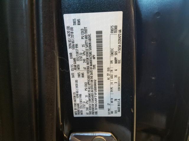 1FMCU0F71FUB89602 - 2015 FORD ESCAPE S GRAY photo 10