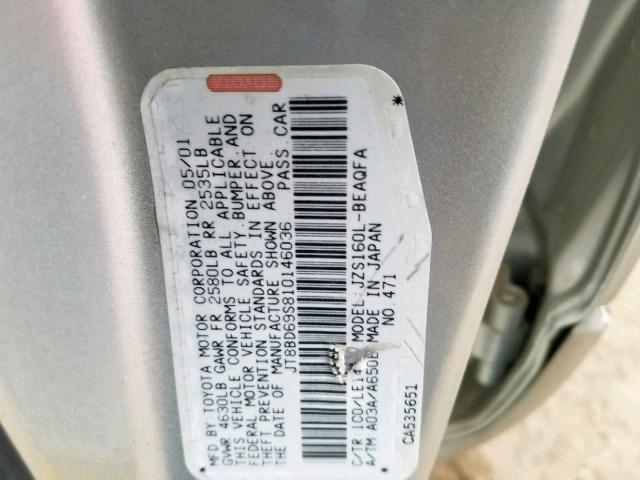 JT8BD69S810146036 - 2001 LEXUS GS 300 SILVER photo 10