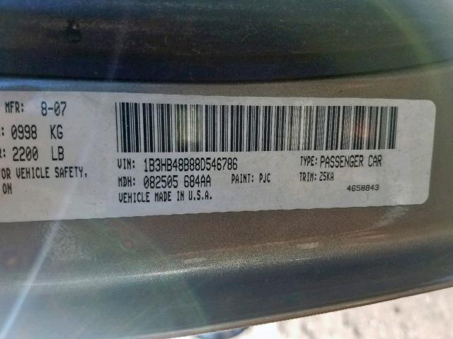 1B3HB48B88D546786 - 2008 DODGE CALIBER SX TAN photo 10